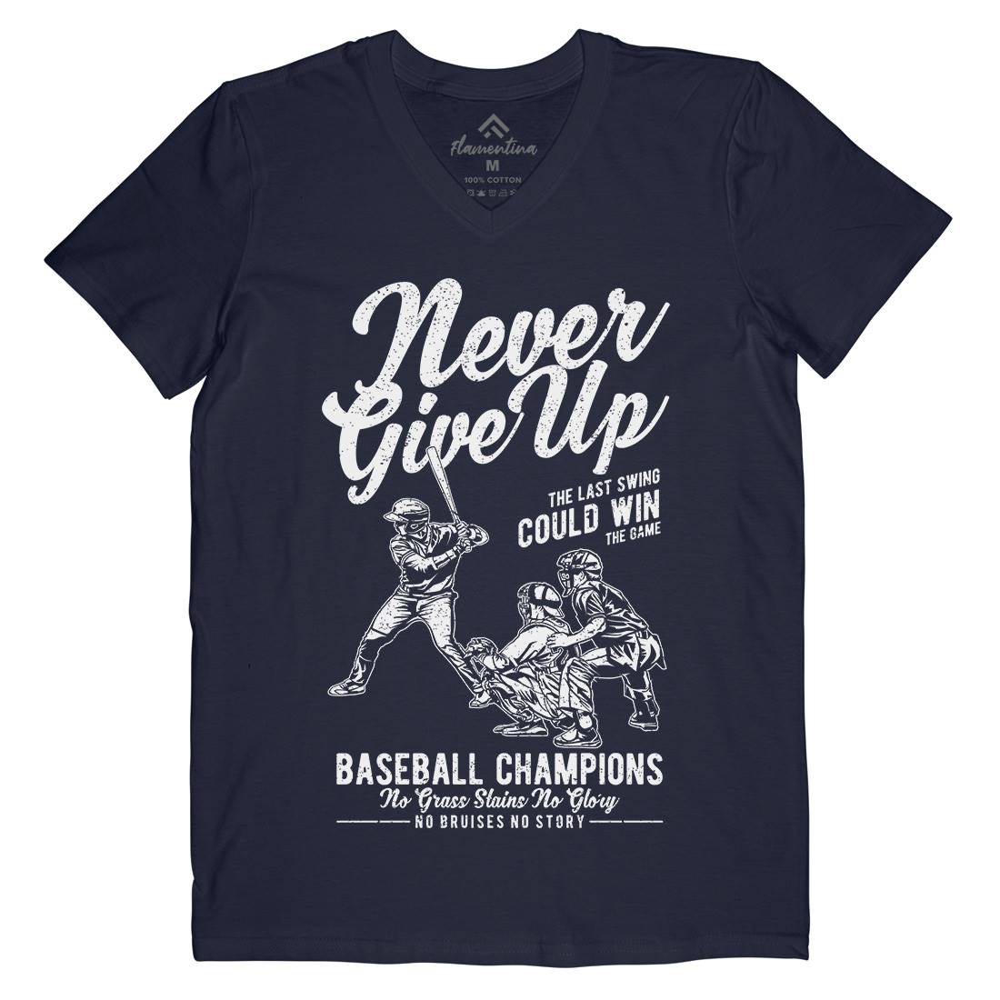 Never Give Up Baseball Mens Organic V-Neck T-Shirt Sport A728