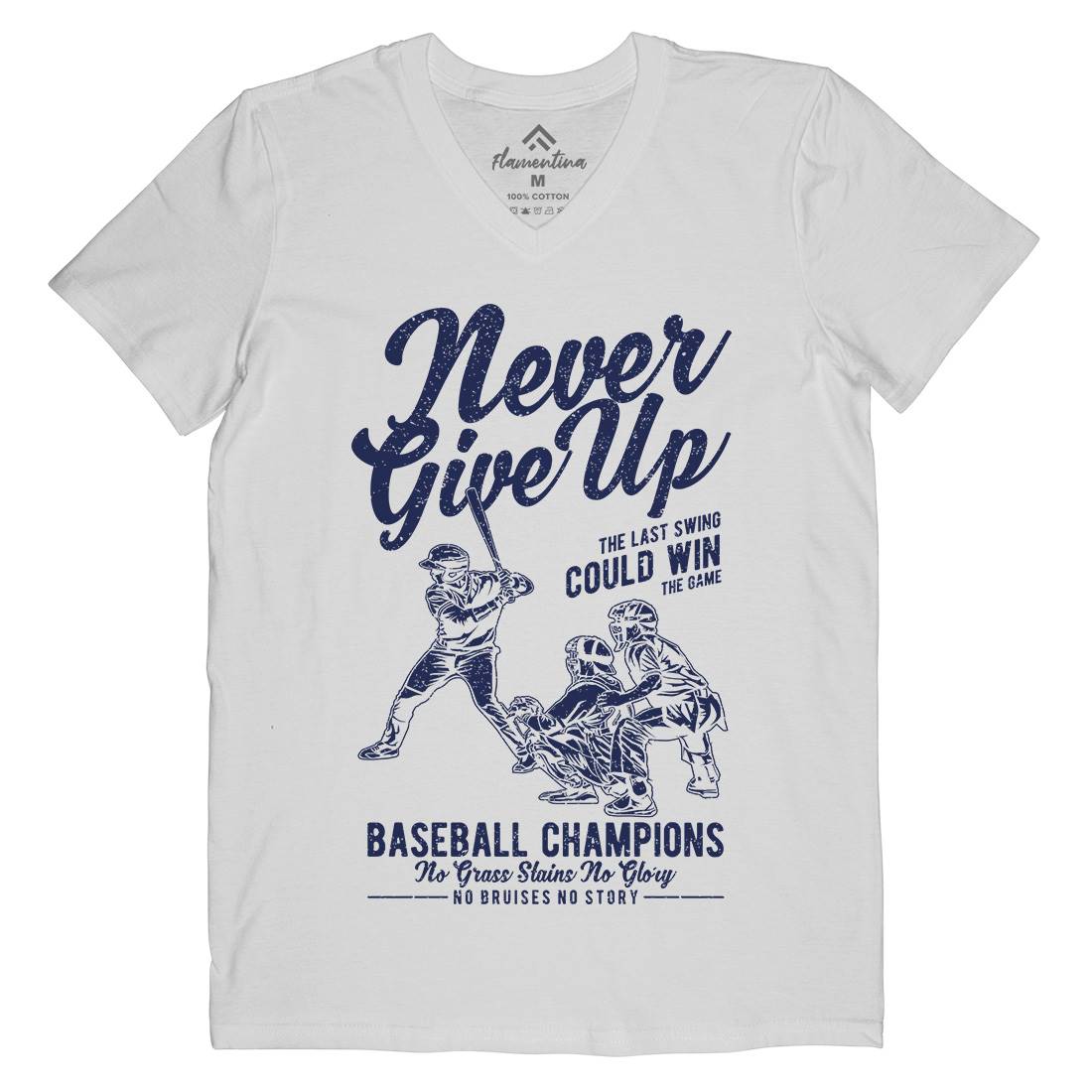 Never Give Up Baseball Mens Organic V-Neck T-Shirt Sport A728