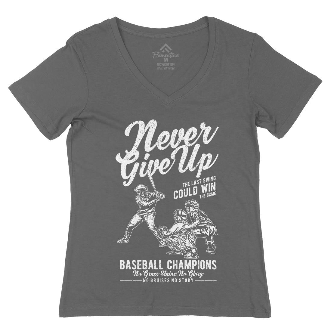 Never Give Up Baseball Womens Organic V-Neck T-Shirt Sport A728