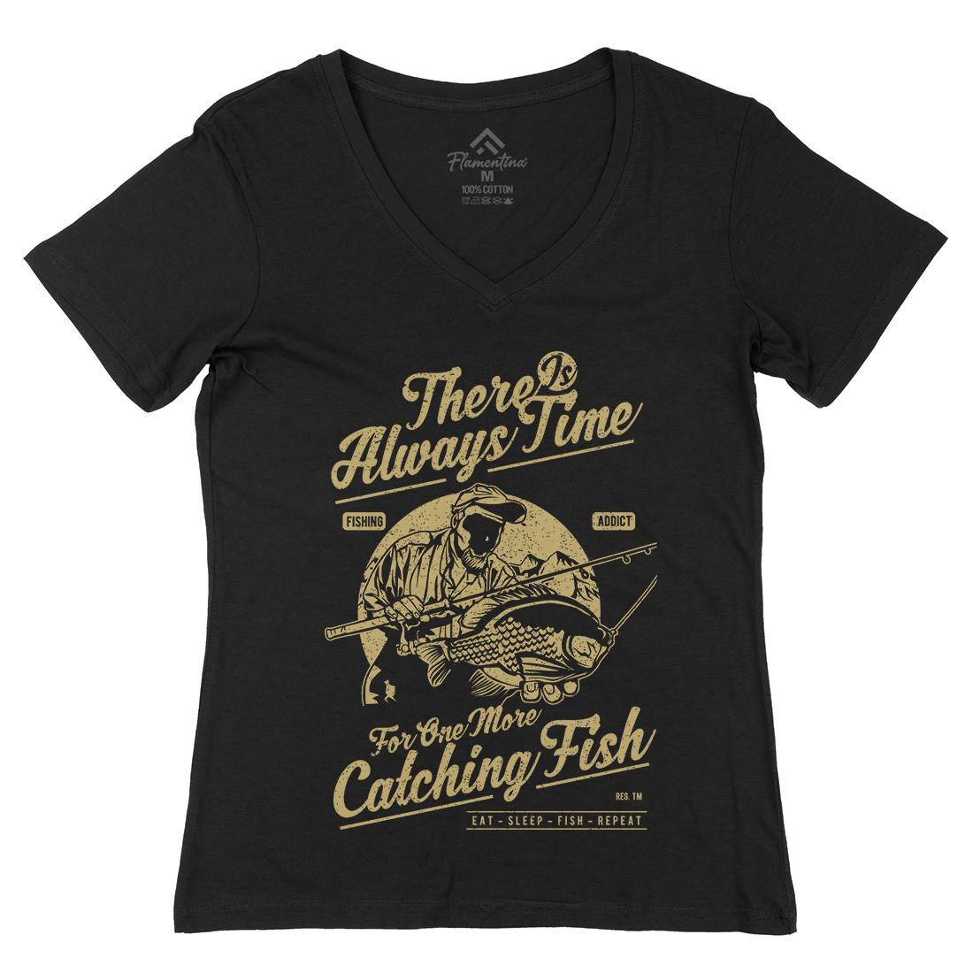 One More Catching Womens Organic V-Neck T-Shirt Fishing A731