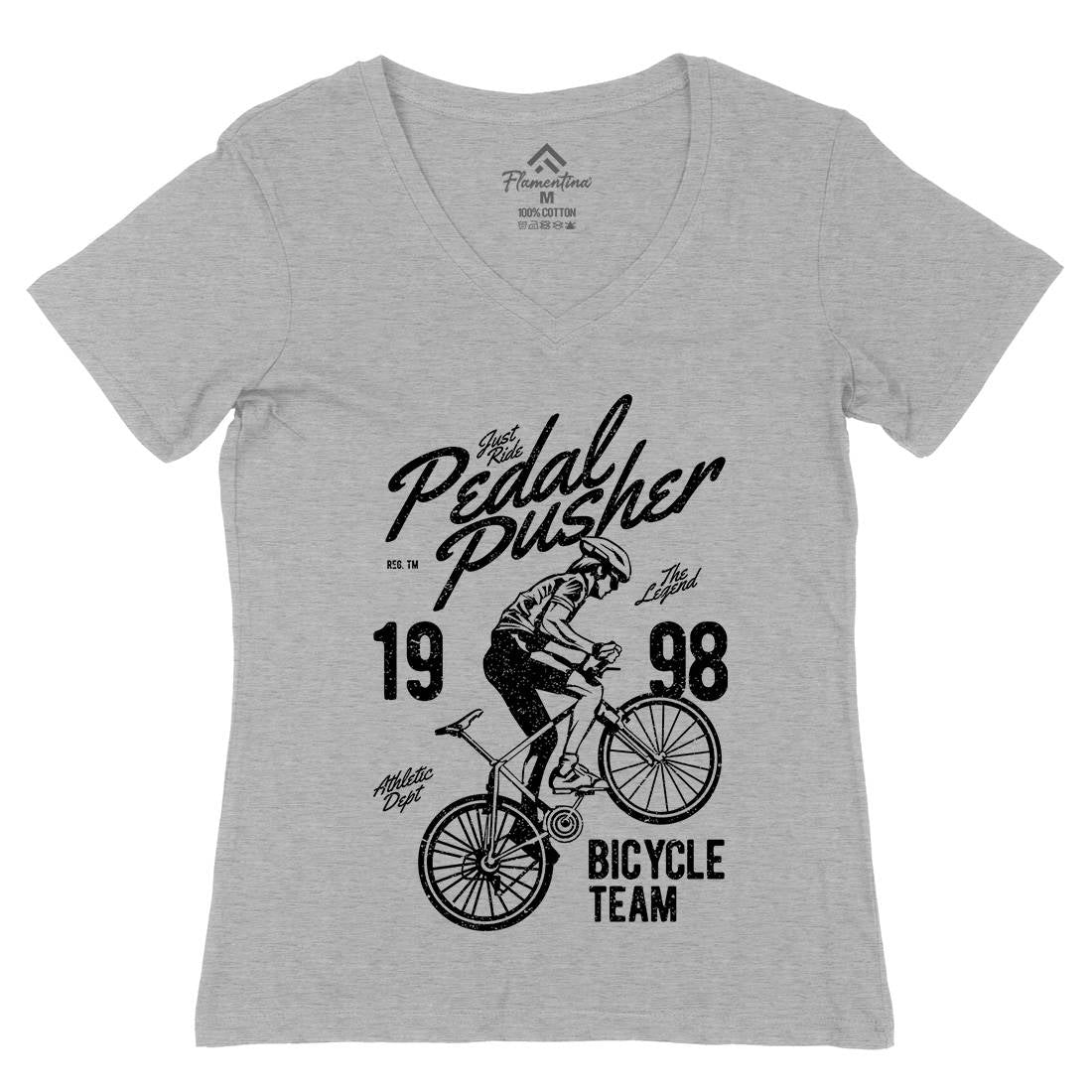 Pedal Pusher Womens Organic V-Neck T-Shirt Bikes A734