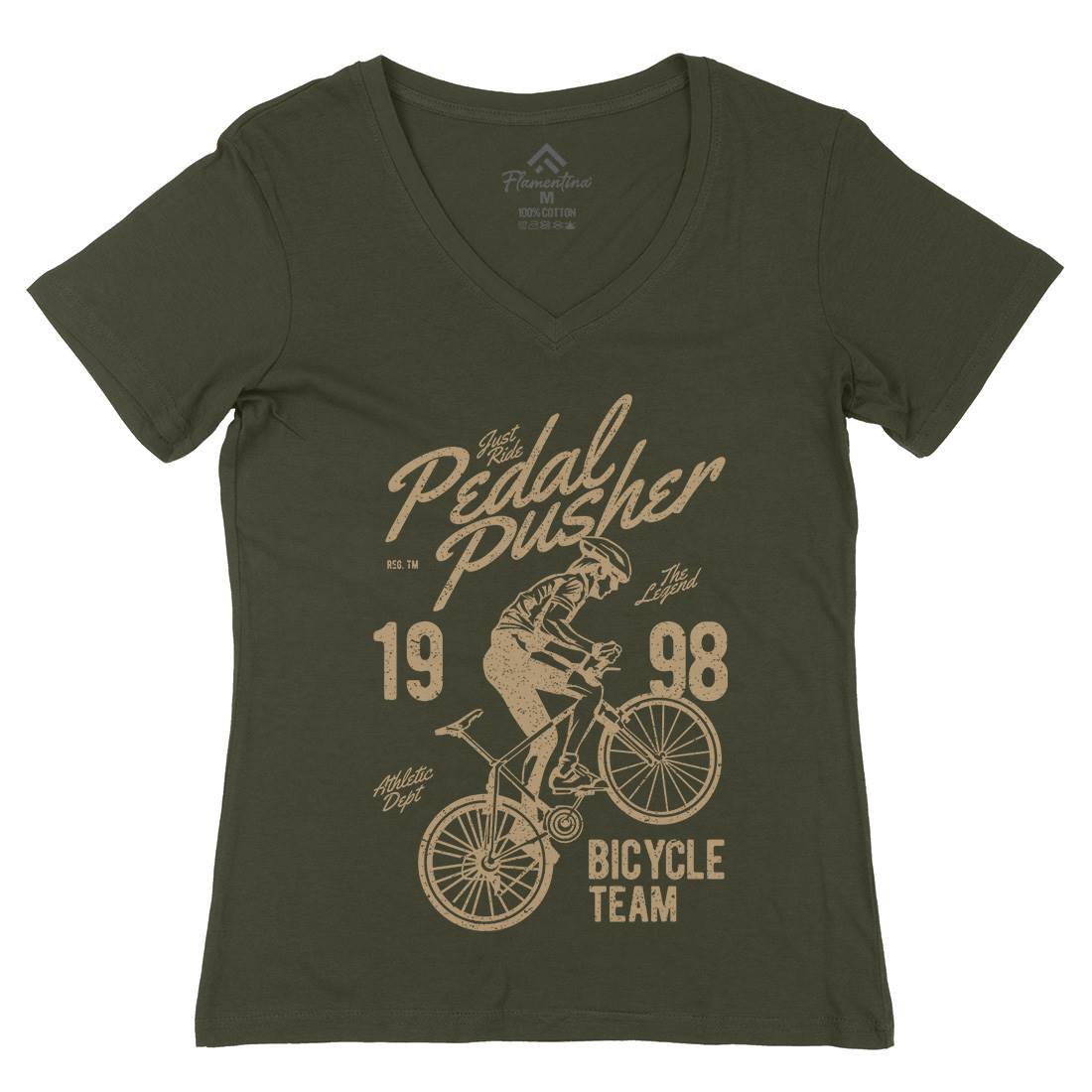 Pedal Pusher Womens Organic V-Neck T-Shirt Bikes A734