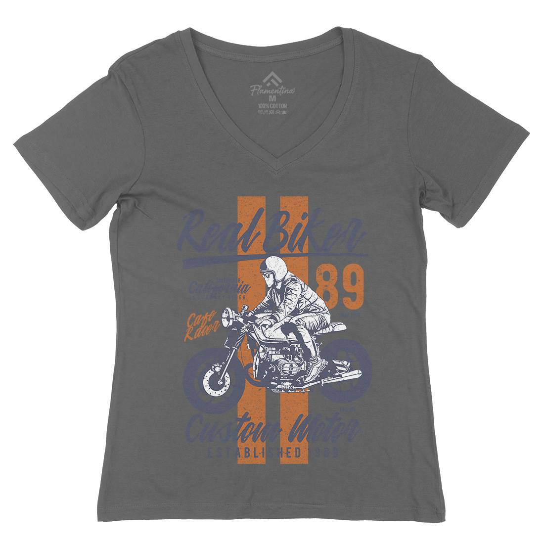 Real Biker Womens Organic V-Neck T-Shirt Motorcycles A739