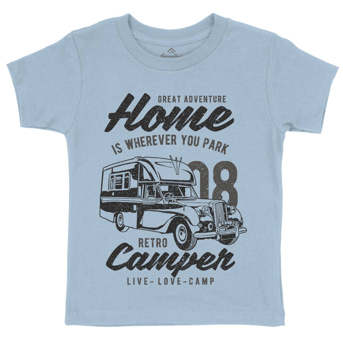 Retro Campers Kids Organic Crew Neck T-Shirt Nature A740