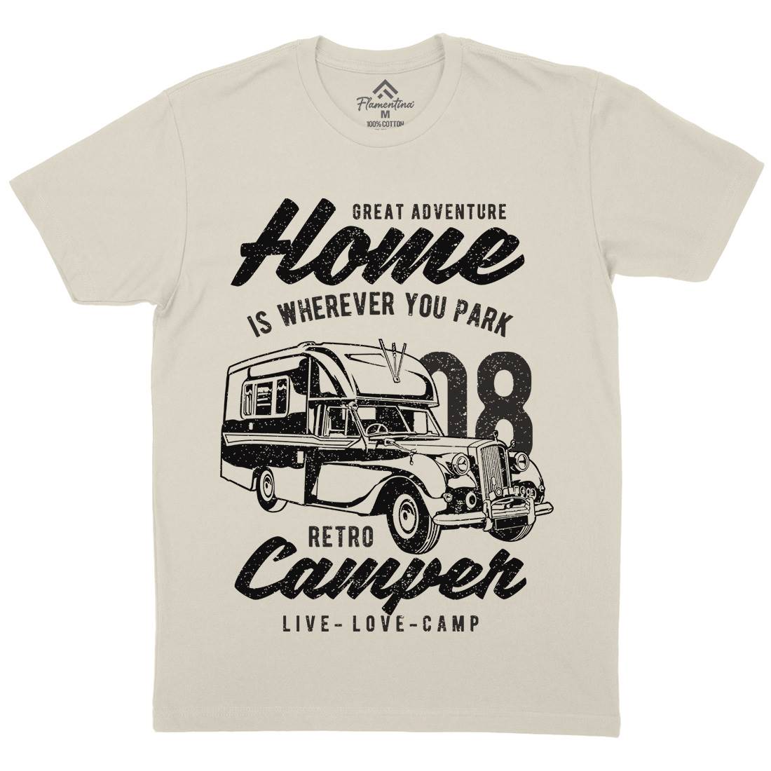 Retro Campers Mens Organic Crew Neck T-Shirt Nature A740