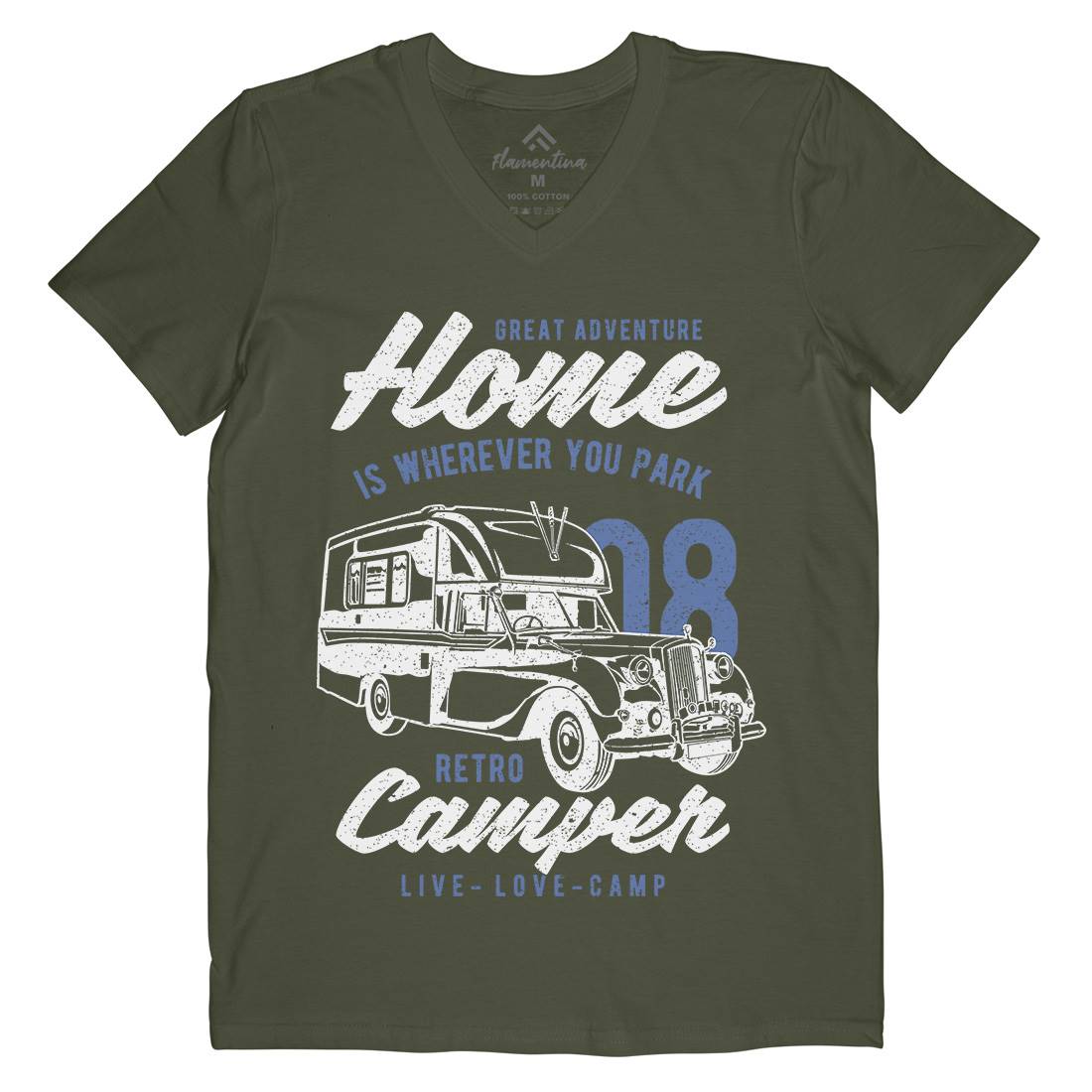 Retro Campers Mens Organic V-Neck T-Shirt Nature A740