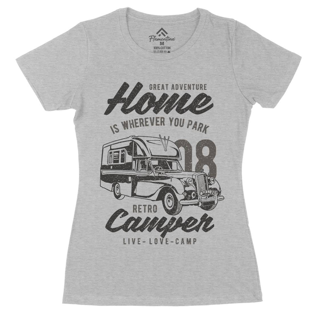 Retro Campers Womens Organic Crew Neck T-Shirt Nature A740