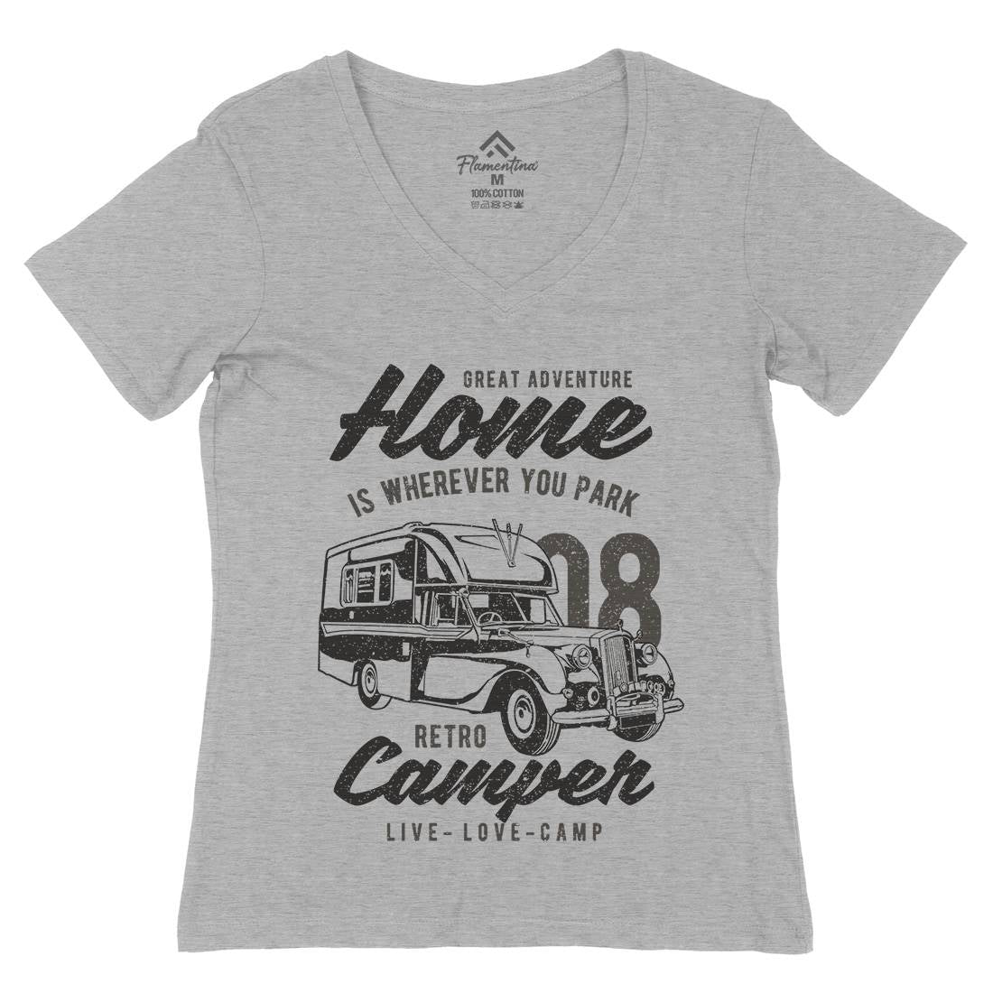 Retro Campers Womens Organic V-Neck T-Shirt Nature A740