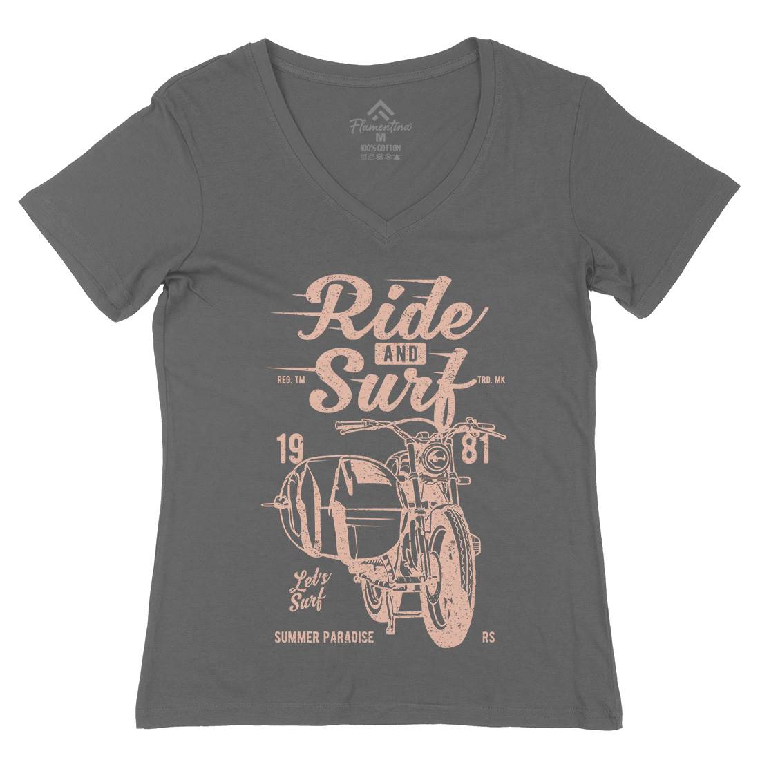 Ride And Womens Organic V-Neck T-Shirt Surf A742