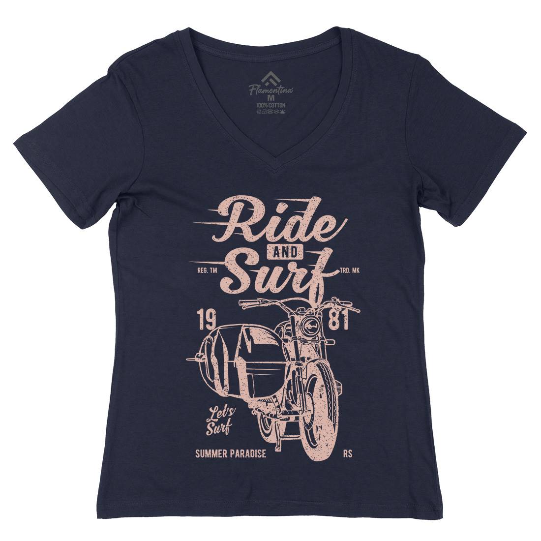Ride And Womens Organic V-Neck T-Shirt Surf A742