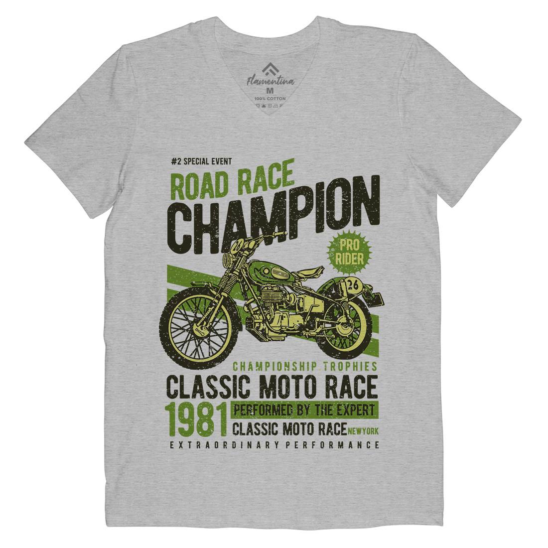Road Race Champion Mens Organic V-Neck T-Shirt Motorcycles A745