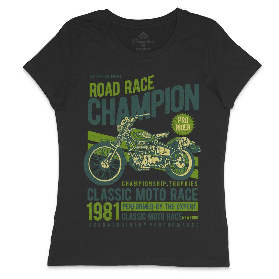 Road Race Champion Womens Crew Neck T-Shirt Motorcycles A745