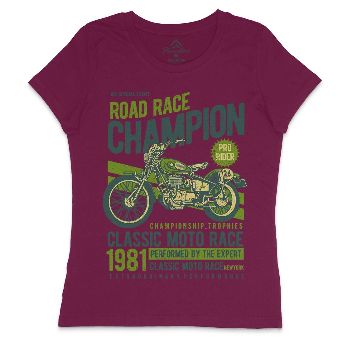 Road Race Champion Womens Crew Neck T-Shirt Motorcycles A745