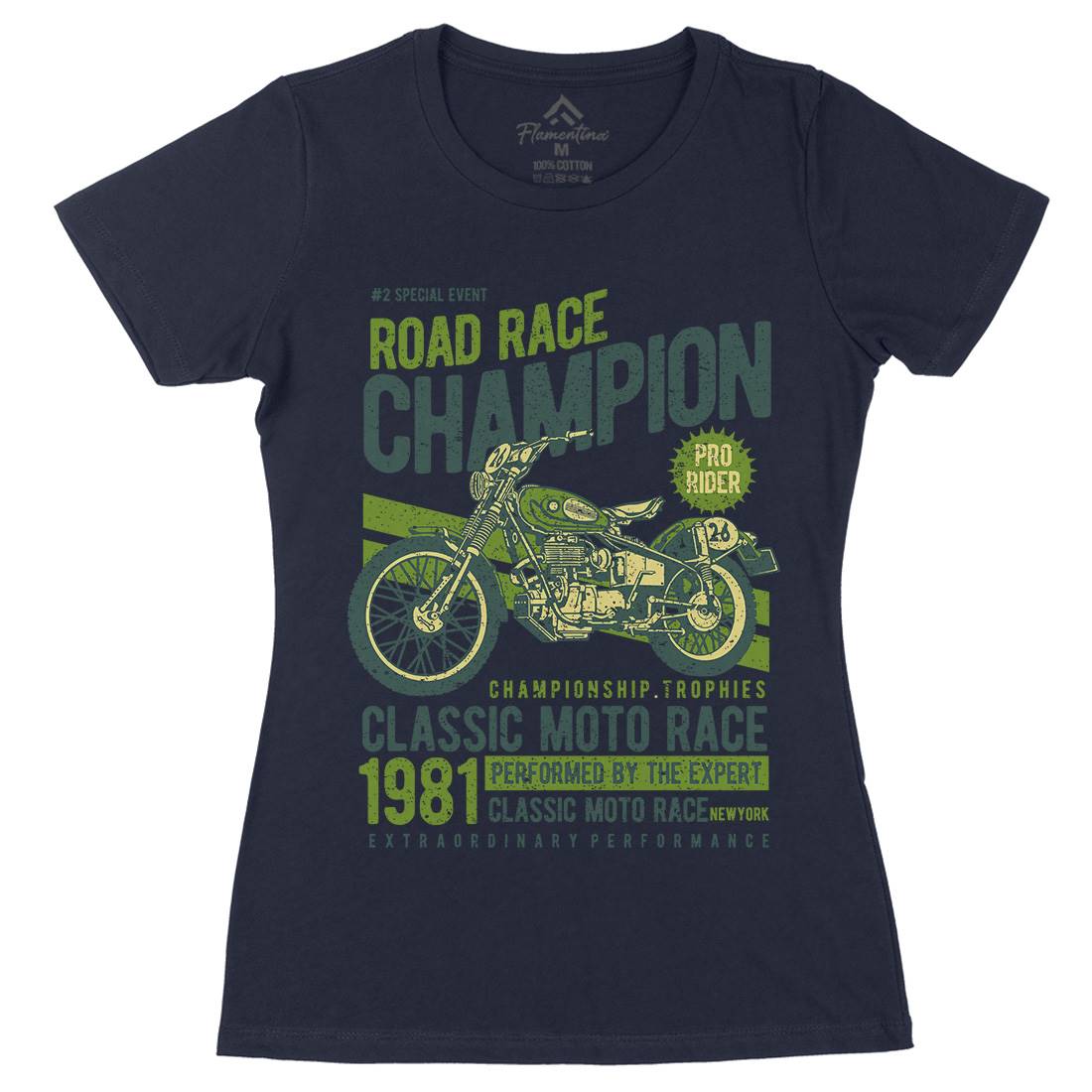 Road Race Champion Womens Organic Crew Neck T-Shirt Motorcycles A745