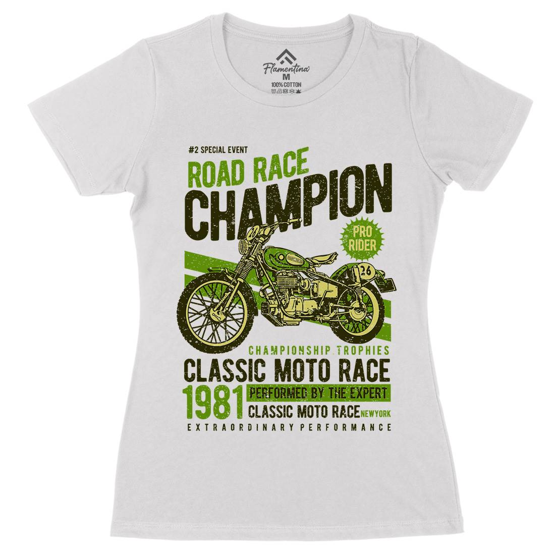 Road Race Champion Womens Organic Crew Neck T-Shirt Motorcycles A745