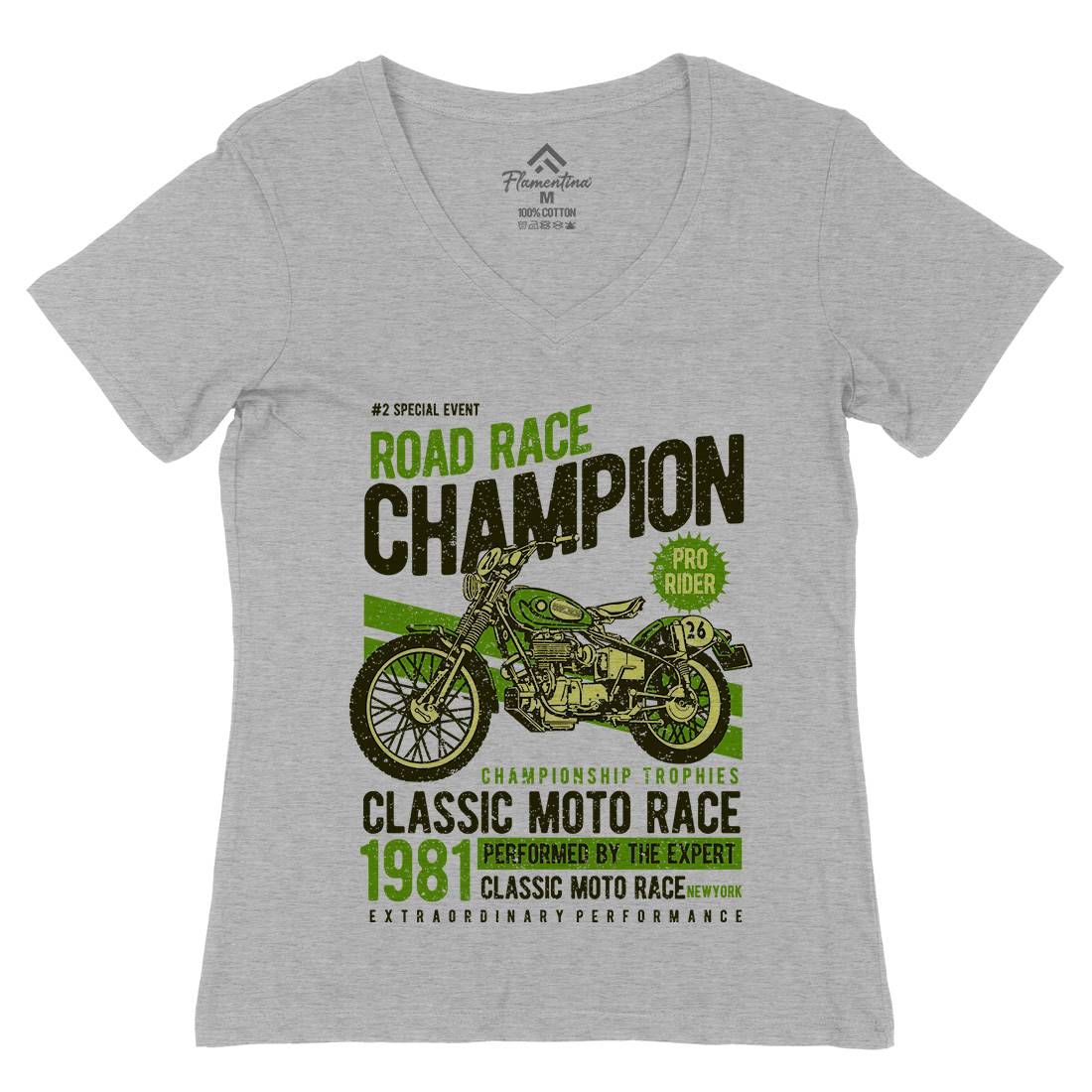 Road Race Champion Womens Organic V-Neck T-Shirt Motorcycles A745