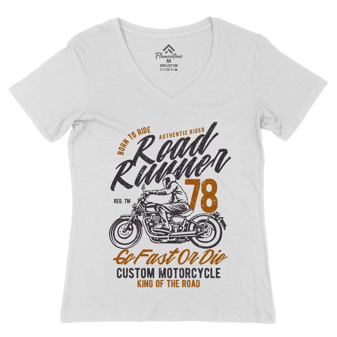 Road Runner Womens Organic V-Neck T-Shirt Motorcycles A746