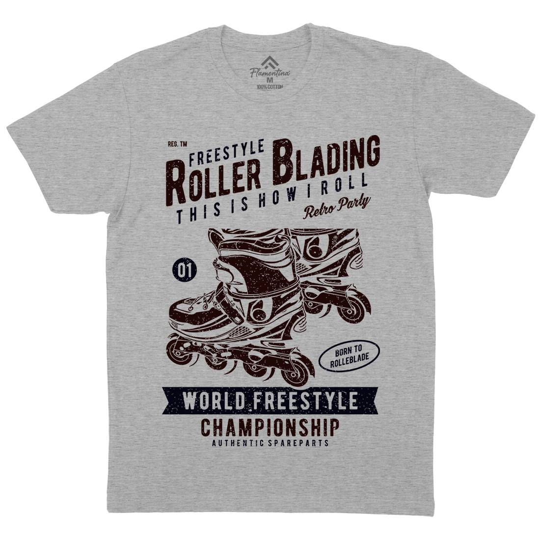 Roller Blading Mens Organic Crew Neck T-Shirt Skate A749