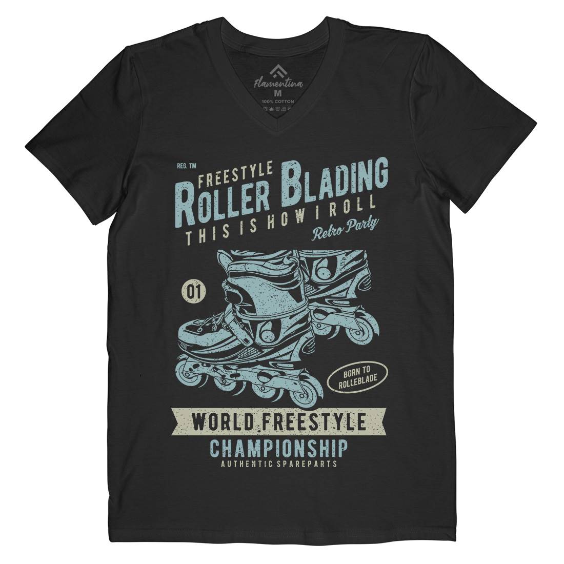 Roller Blading Mens V-Neck T-Shirt Skate A749