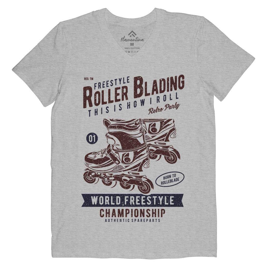 Roller Blading Mens V-Neck T-Shirt Skate A749