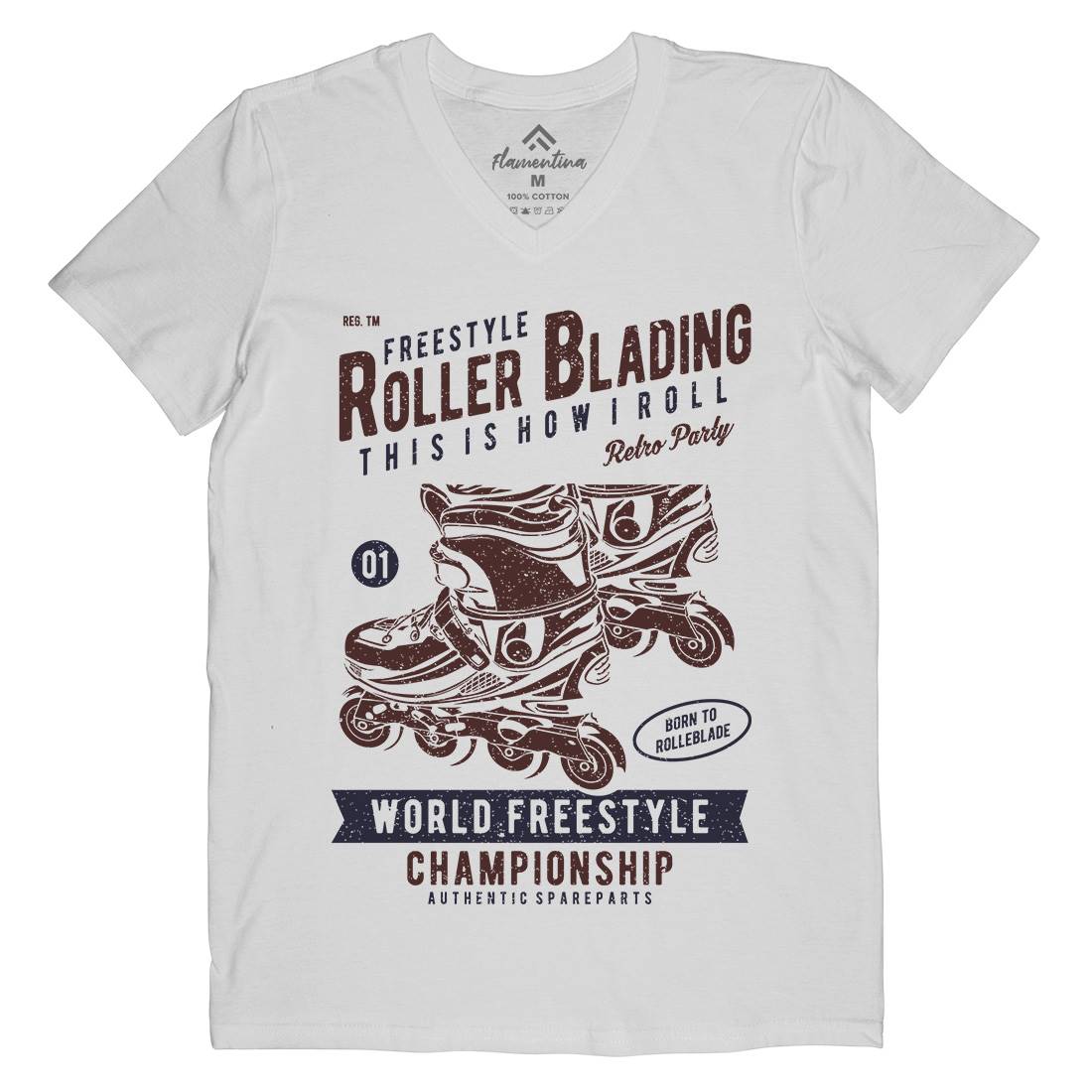 Roller Blading Mens Organic V-Neck T-Shirt Skate A749