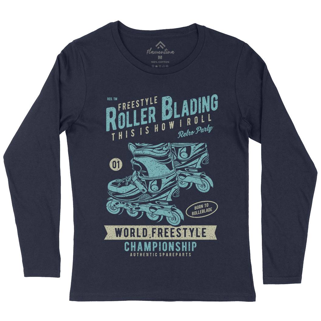 Roller Blading Womens Long Sleeve T-Shirt Skate A749