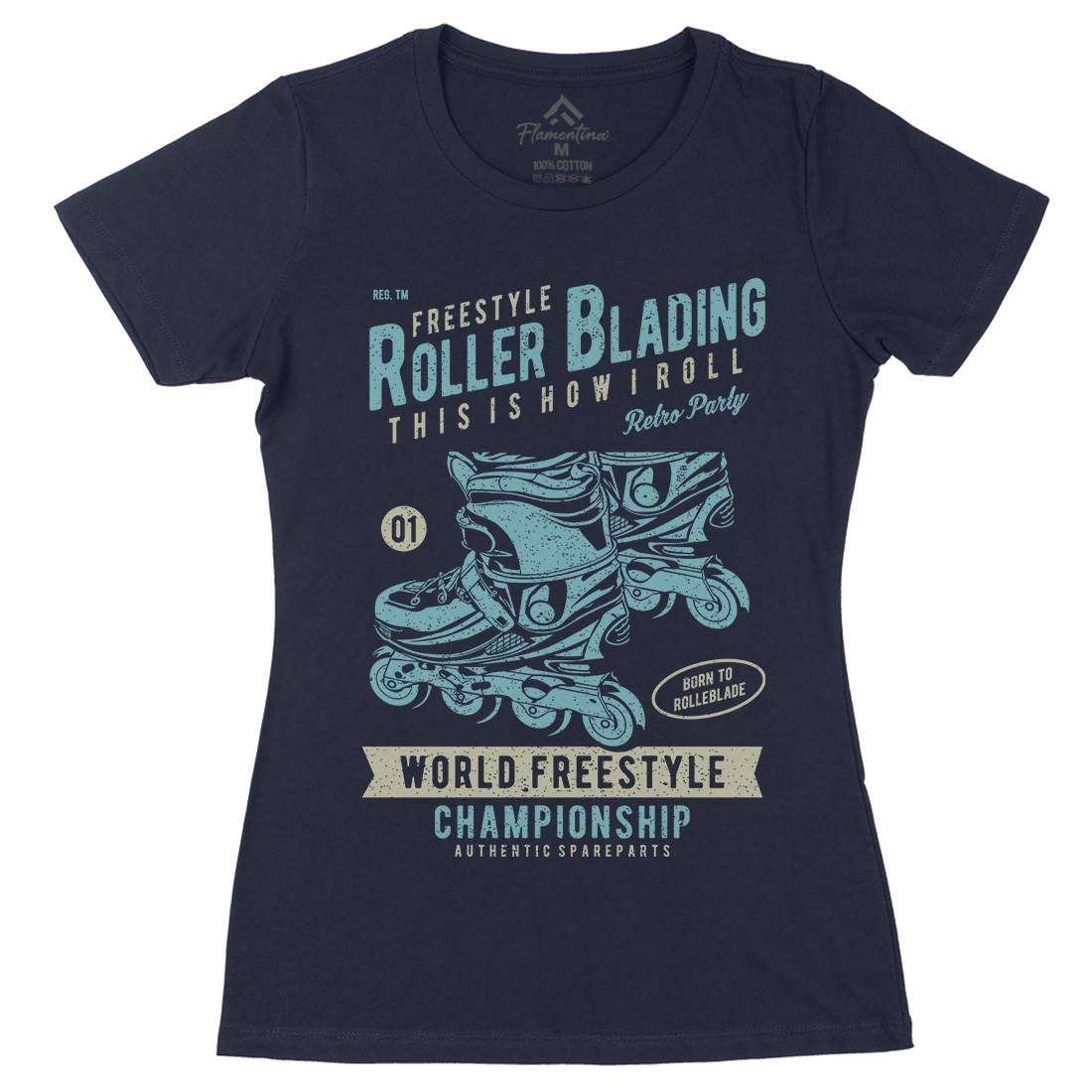 Roller Blading Womens Organic Crew Neck T-Shirt Skate A749