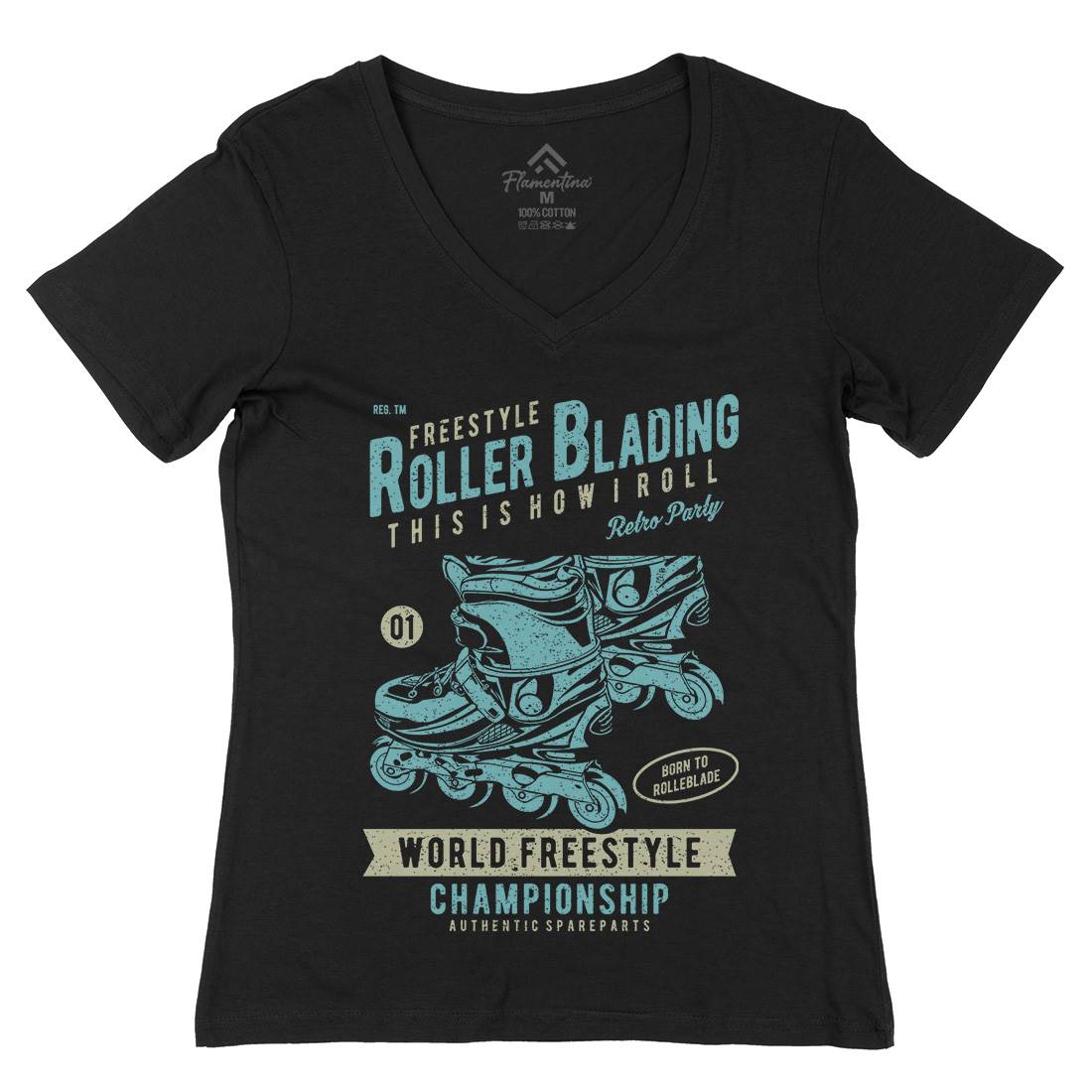Roller Blading Womens Organic V-Neck T-Shirt Skate A749