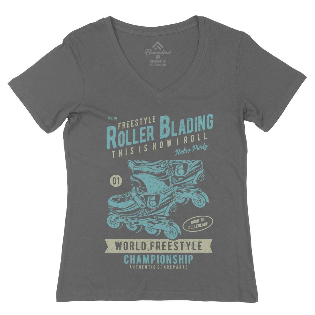Roller Blading Womens Organic V-Neck T-Shirt Skate A749