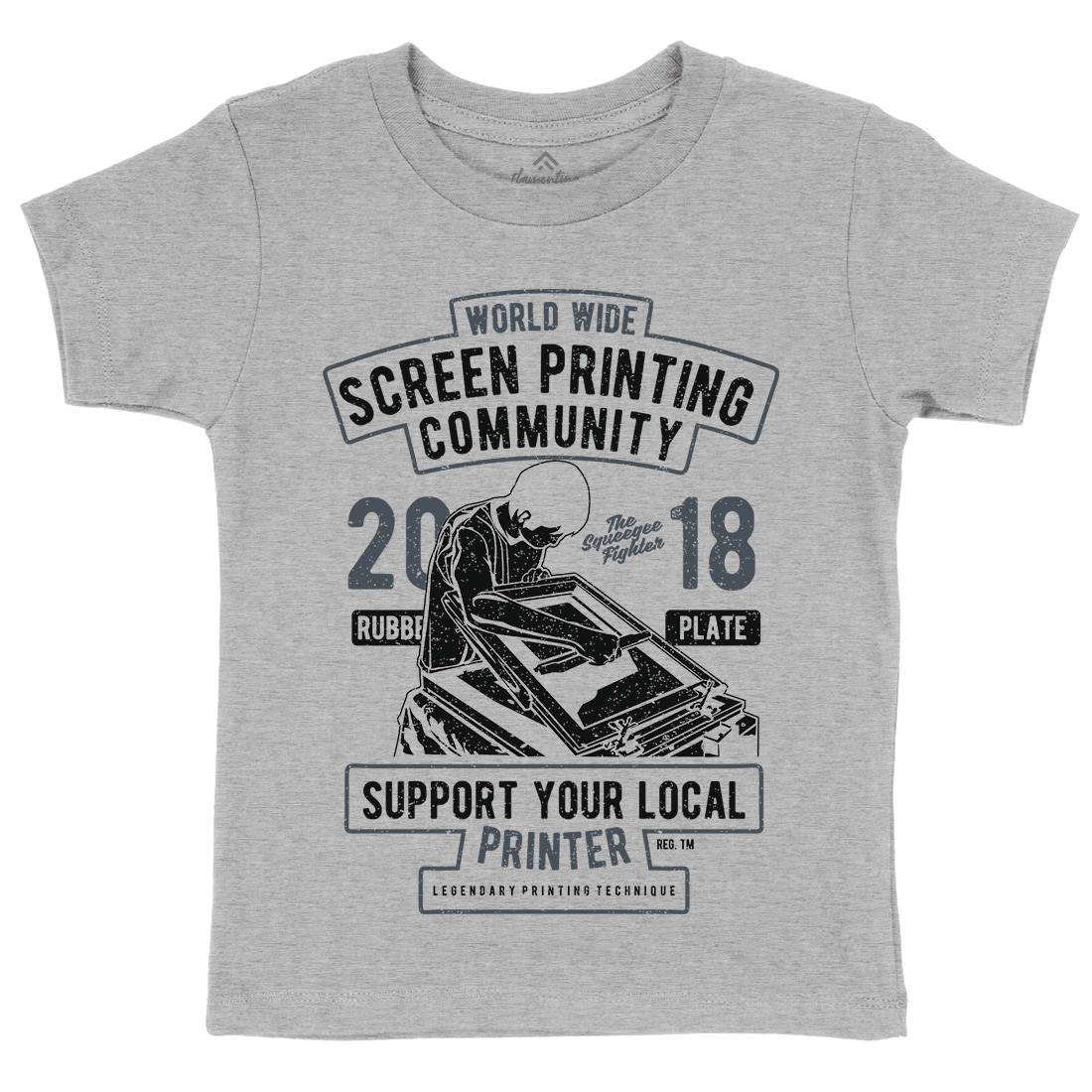 Screen Printing Community Kids Organic Crew Neck T-Shirt Work A751