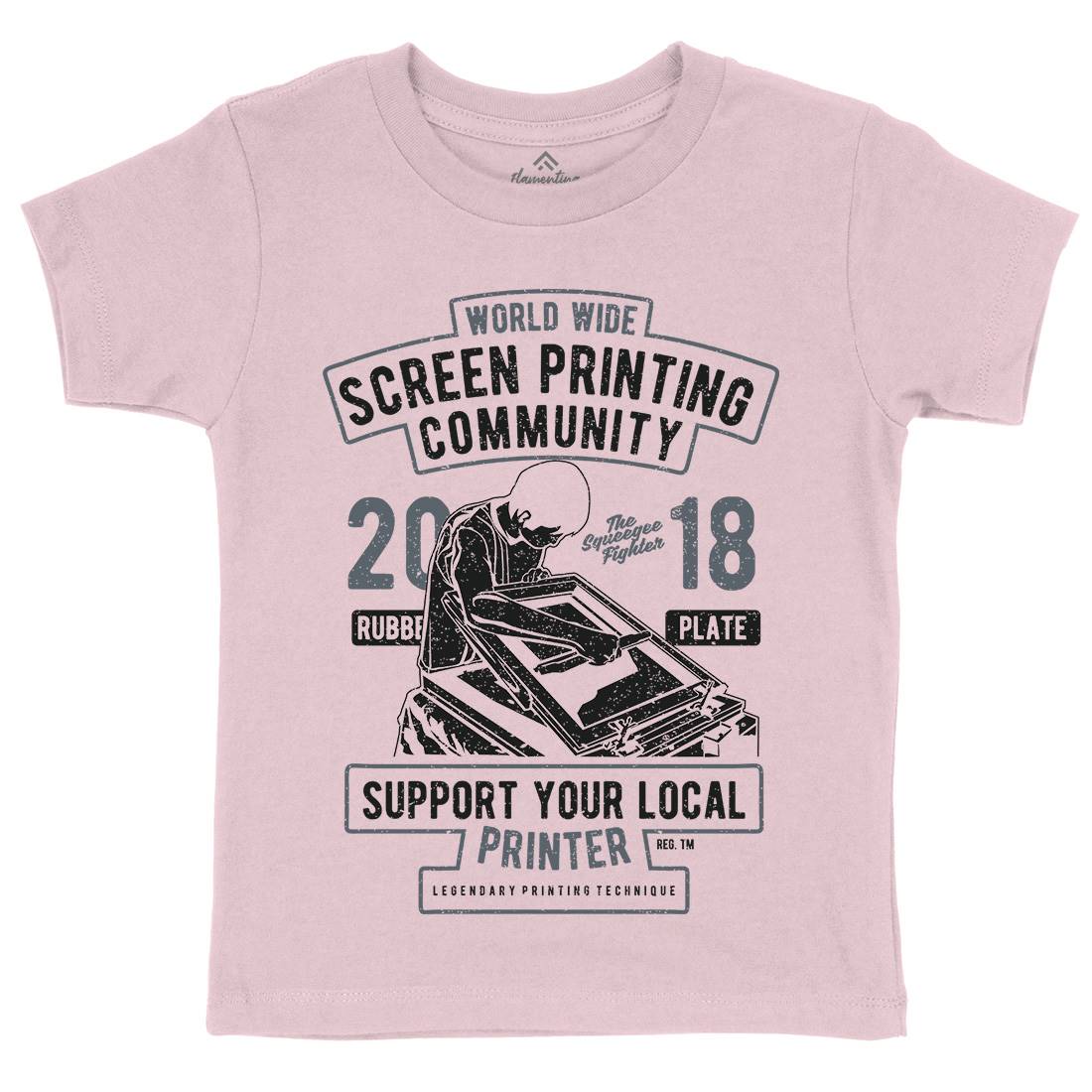 Screen Printing Community Kids Crew Neck T-Shirt Work A751