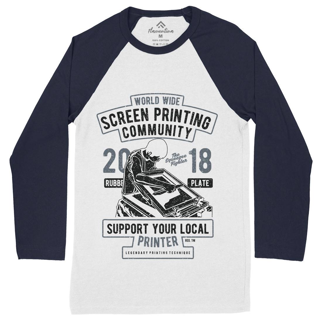 Screen Printing Community Mens Long Sleeve Baseball T-Shirt Work A751