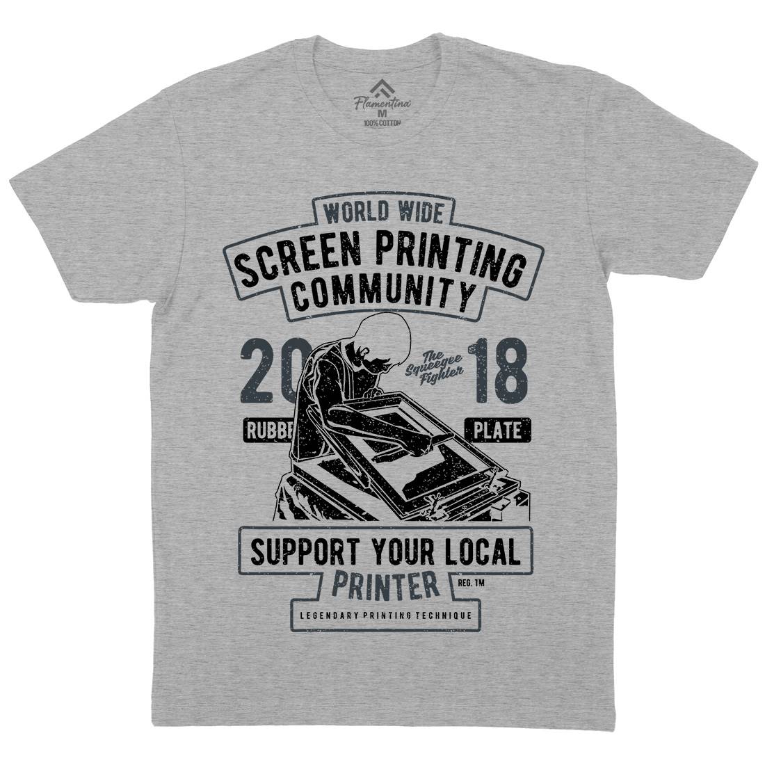 Screen Printing Community Mens Crew Neck T-Shirt Work A751