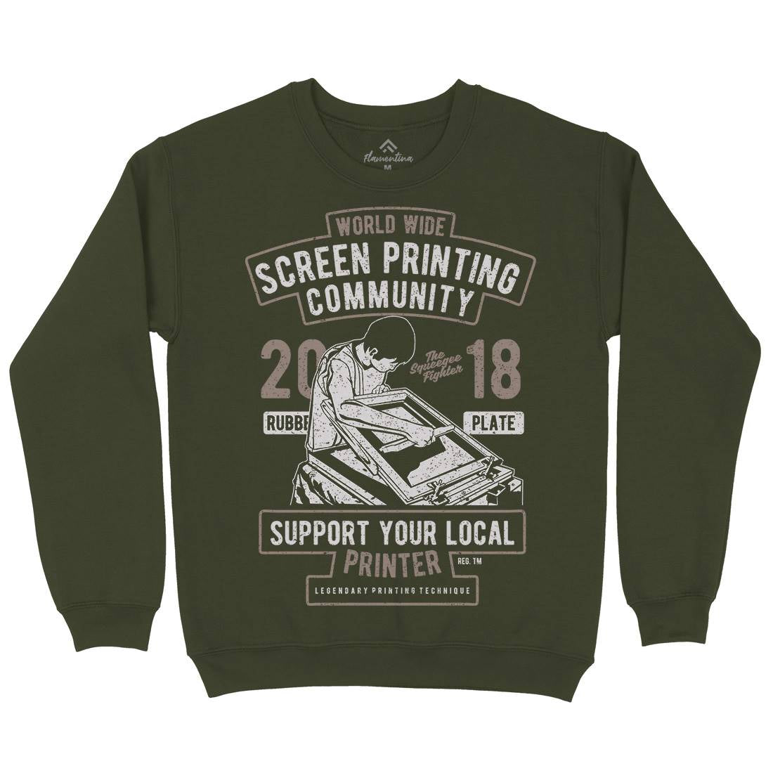 Screen Printing Community Mens Crew Neck Sweatshirt Work A751