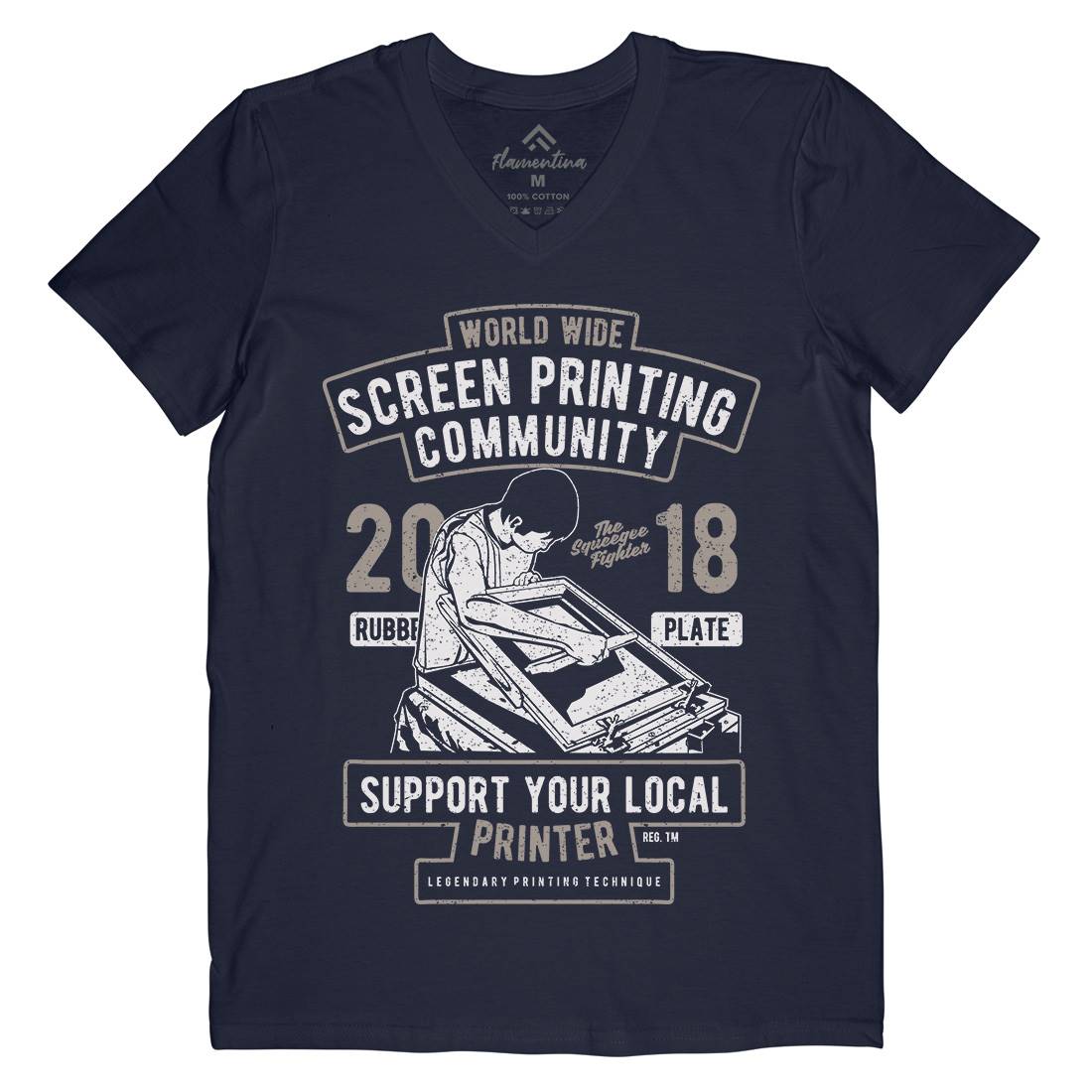 Screen Printing Community Mens Organic V-Neck T-Shirt Work A751