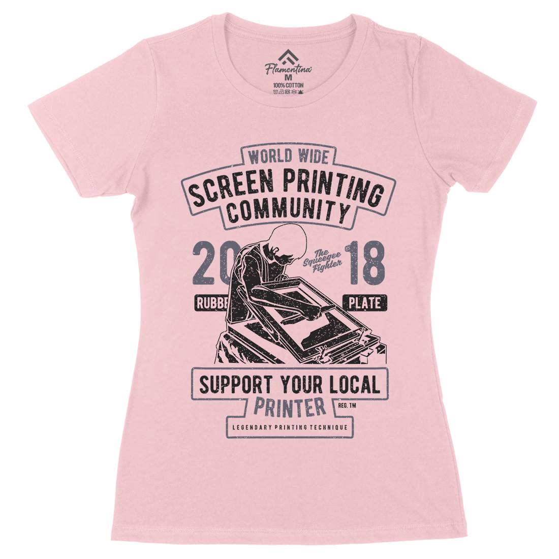 Screen Printing Community Womens Organic Crew Neck T-Shirt Work A751