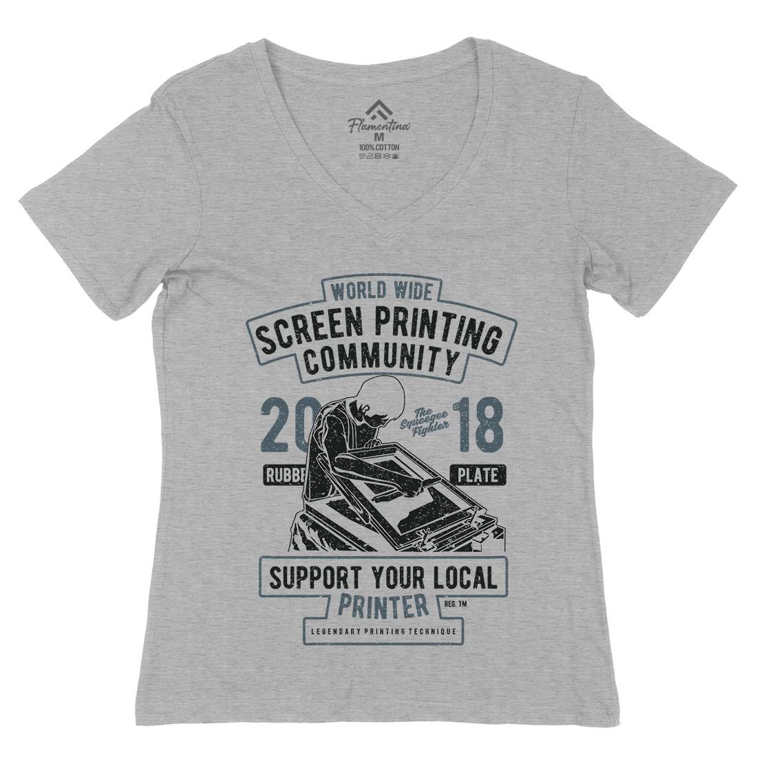 Screen Printing Community Womens Organic V-Neck T-Shirt Work A751