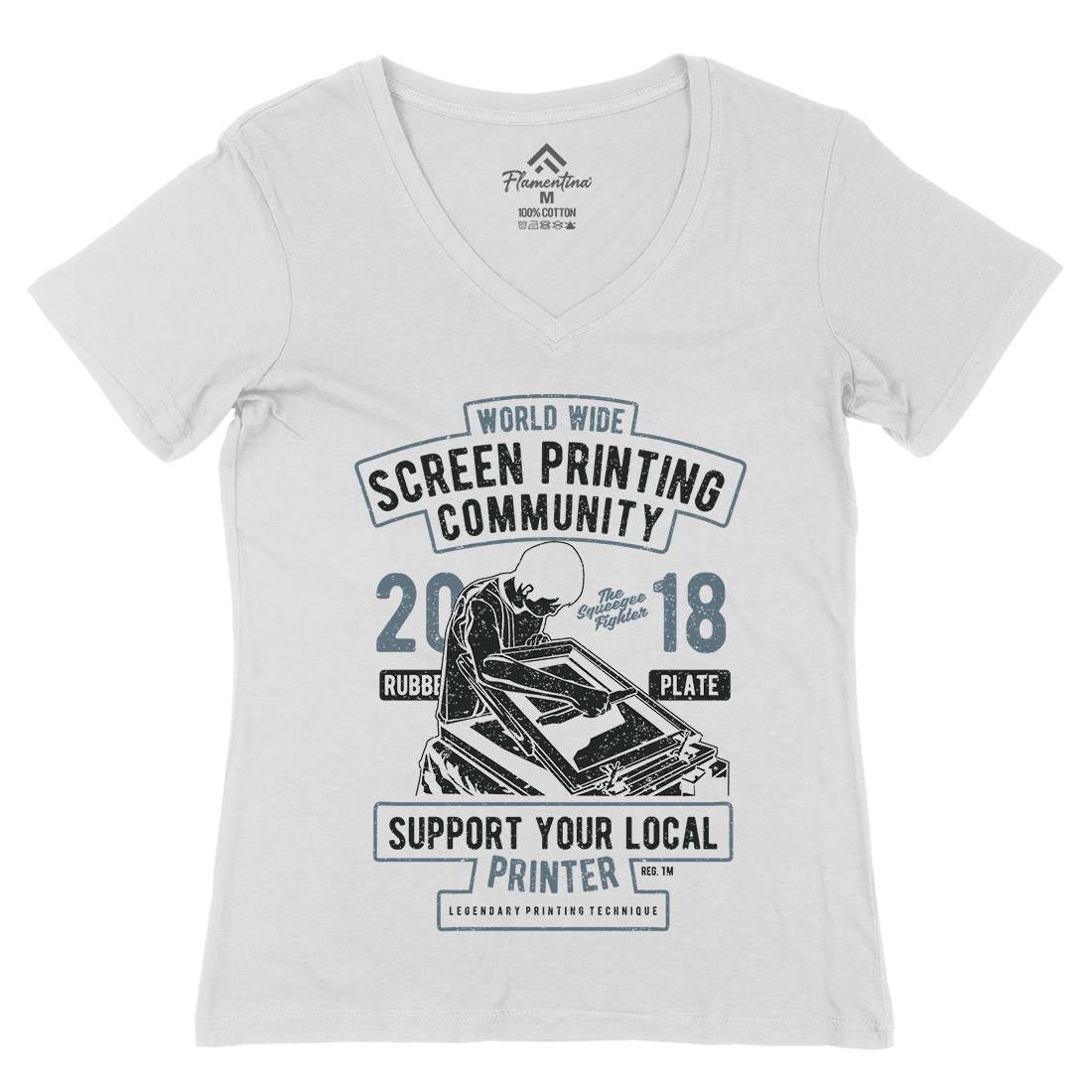 Screen Printing Community Womens Organic V-Neck T-Shirt Work A751