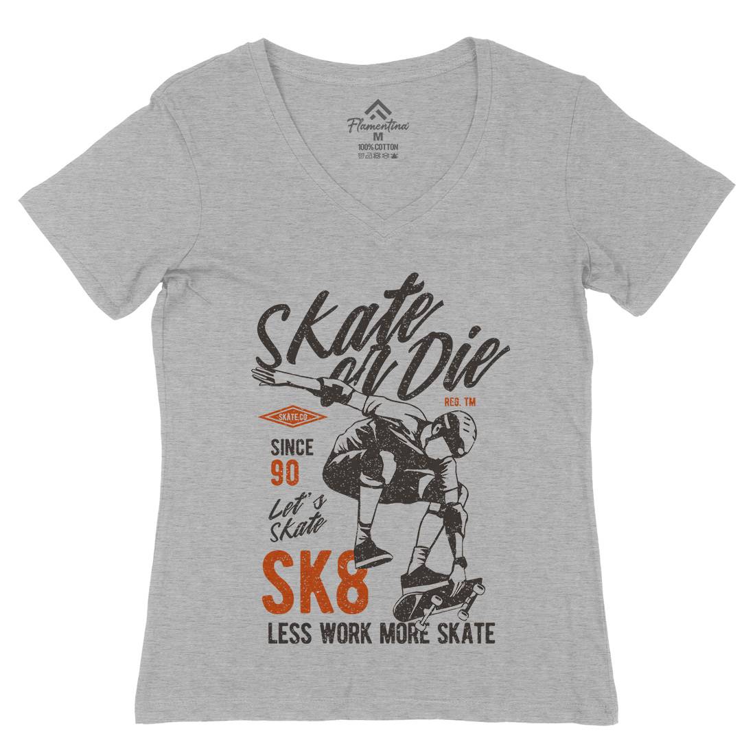 Or Die Womens Organic V-Neck T-Shirt Skate A754