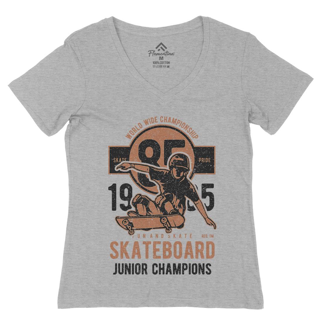 Skateboard Junior Champions Womens Organic V-Neck T-Shirt Skate A755