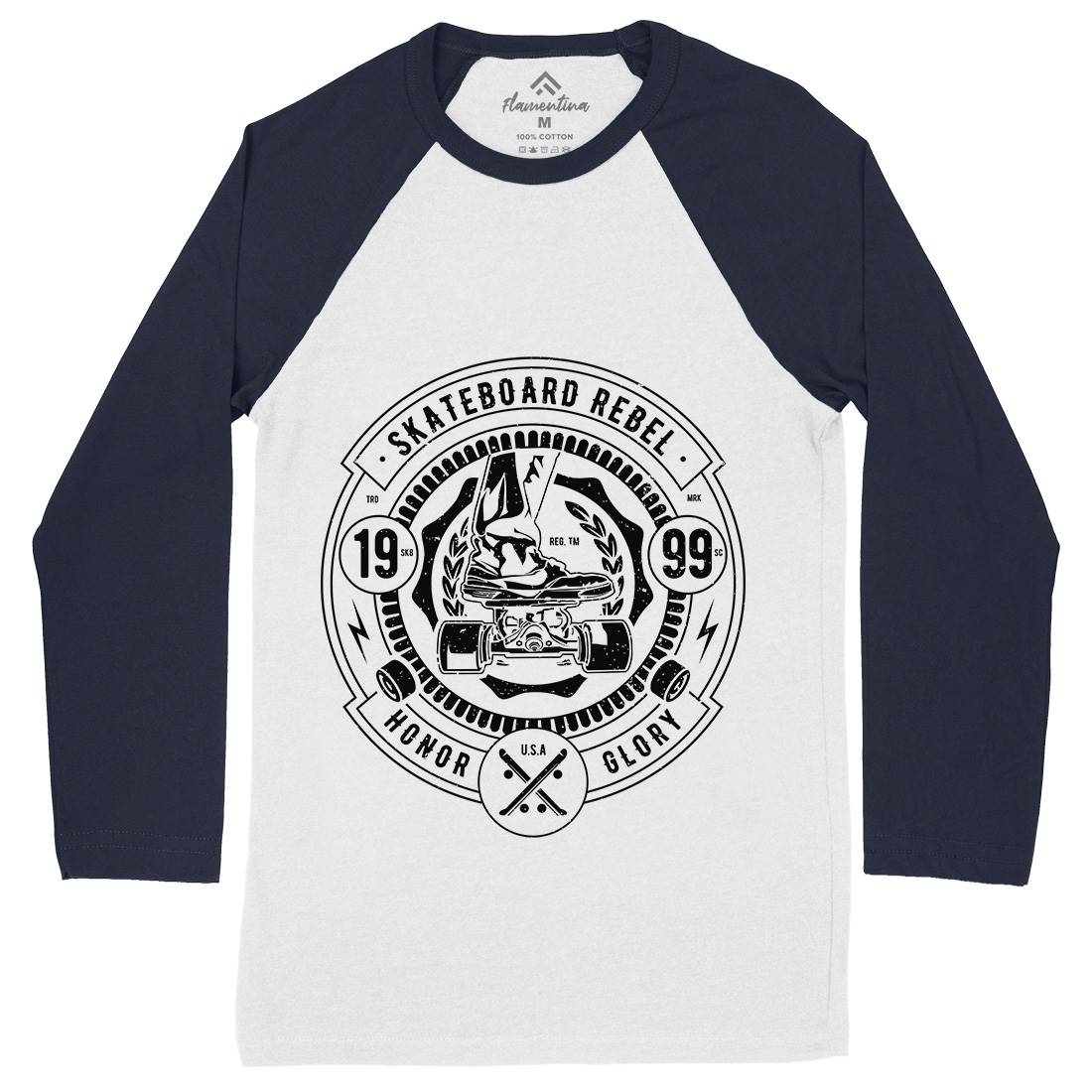 Skateboard Rebel Mens Long Sleeve Baseball T-Shirt Skate A756
