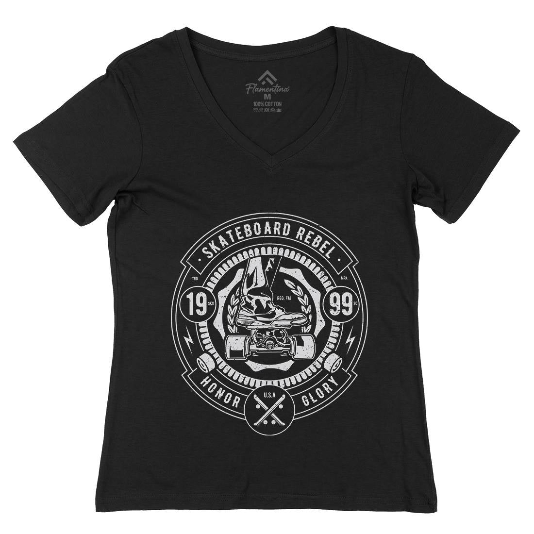 Skateboard Rebel Womens Organic V-Neck T-Shirt Skate A756