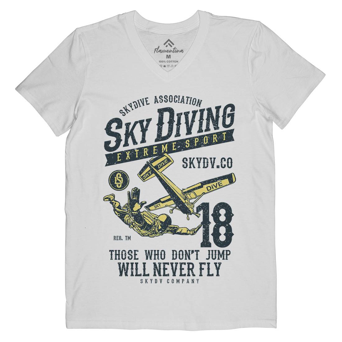 Sky Diving Mens Organic V-Neck T-Shirt Sport A758