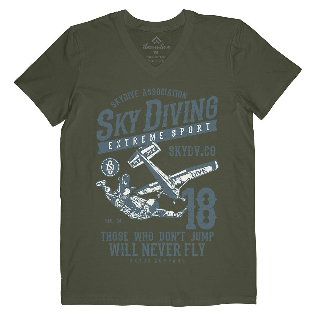 Sky Diving Mens Organic V-Neck T-Shirt Sport A758