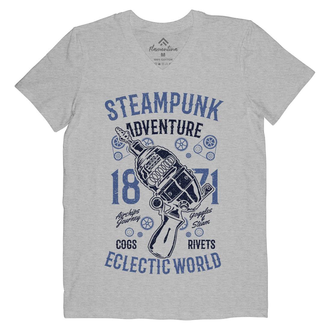 Adventure Mens Organic V-Neck T-Shirt Steampunk A766