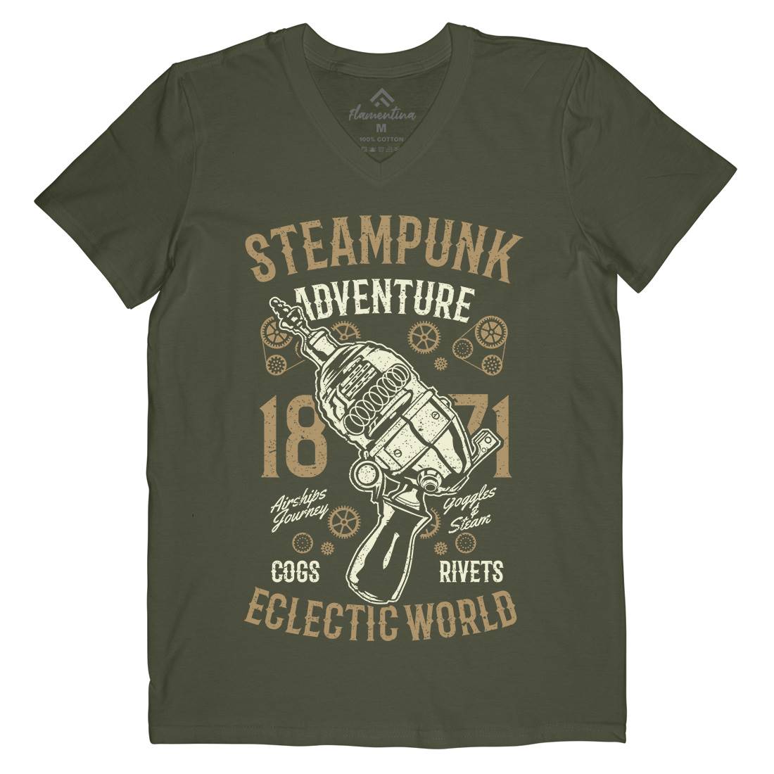 Adventure Mens Organic V-Neck T-Shirt Steampunk A766