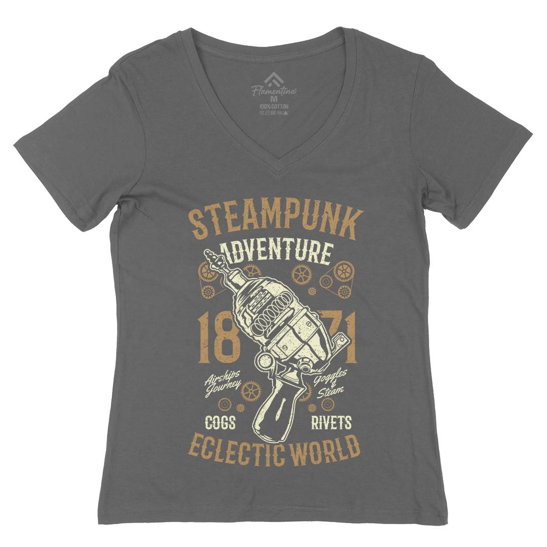 Adventure Womens Organic V-Neck T-Shirt Steampunk A766