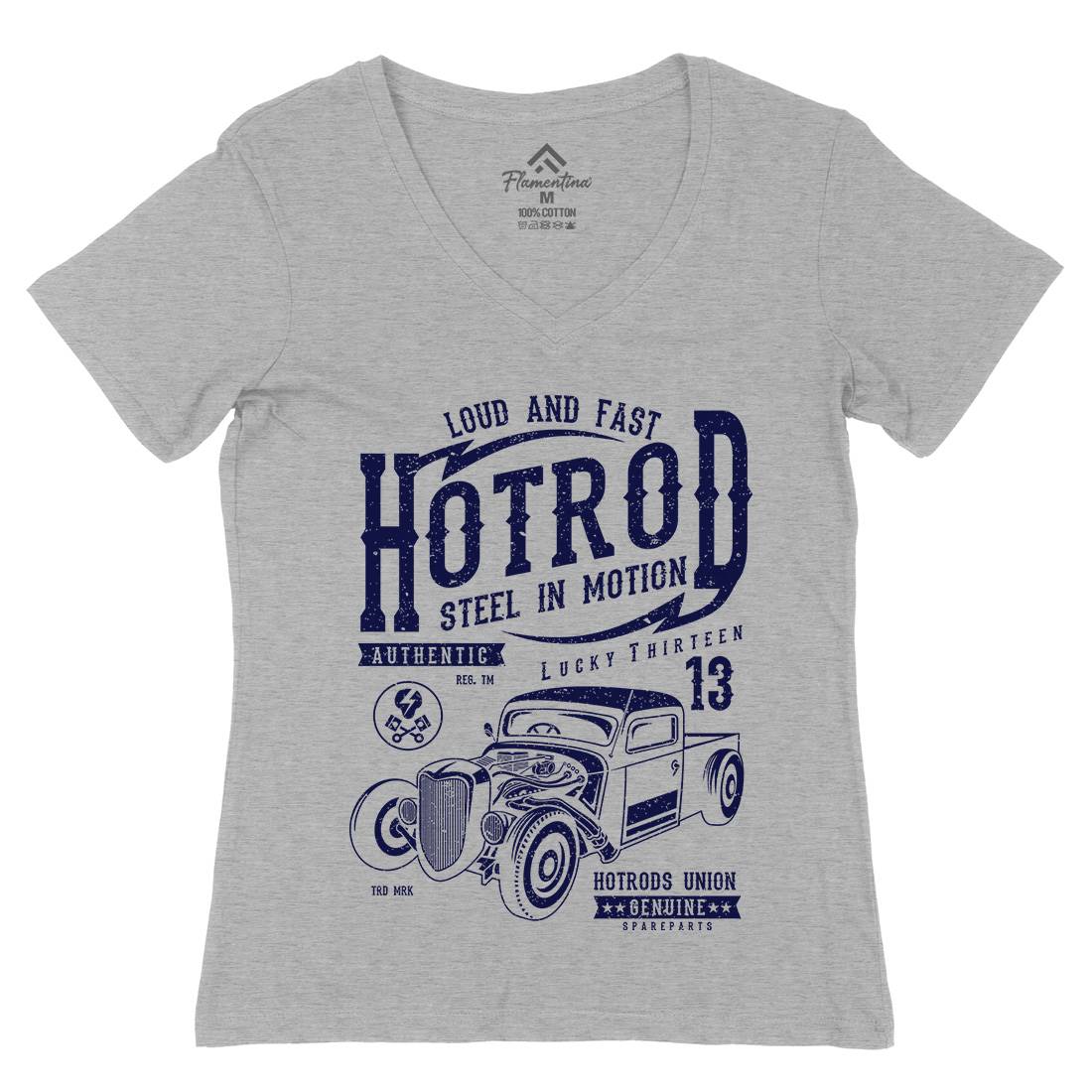 Steel In Motion Womens Organic V-Neck T-Shirt Cars A767