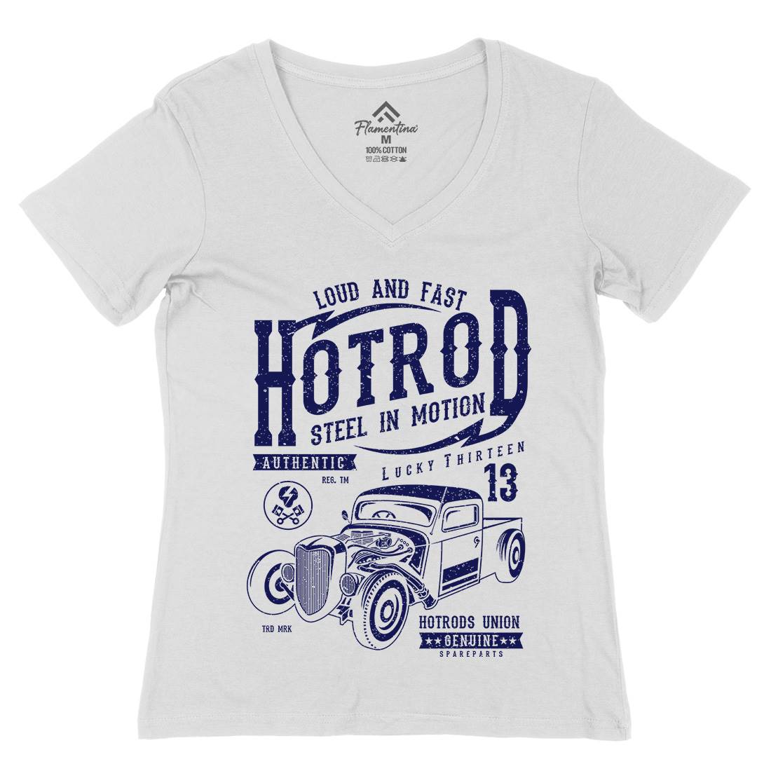 Steel In Motion Womens Organic V-Neck T-Shirt Cars A767