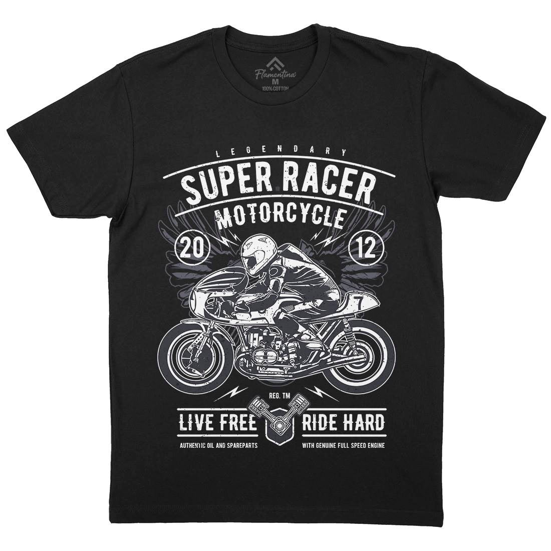Super Racer Mens Organic Crew Neck T-Shirt Motorcycles A768